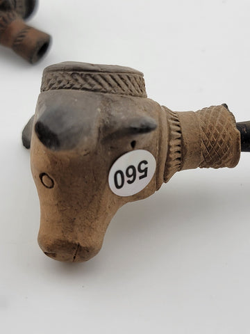 Rare Antique 19th C Bull Head Smoking Terracotta Clay Pipe W 2 Extra Pipes.