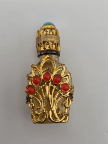 Pair Of Vintage Jeweled Miniature Perfume Bottles Filigree Glass Scent Bottles