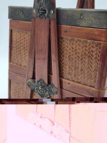 Antique Japanese Meiji Bamboo Picnic Basket Bento Box Woven Basket Complete Case