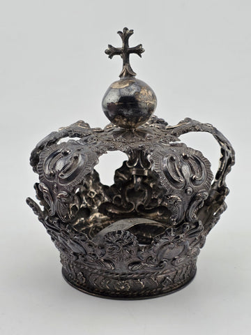 Rare Antique Spanish Colonial Silver Santo Madonna Crown Rare Cross Orb 19th C