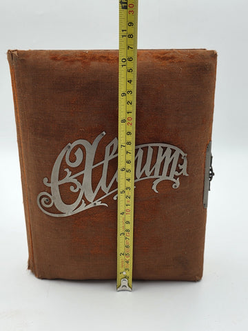 ANTIQUE 19TH C VICTORIAN ORANGE VELVET CABINET PHOTO FAMILY ALBUM. FULL PICTURES
