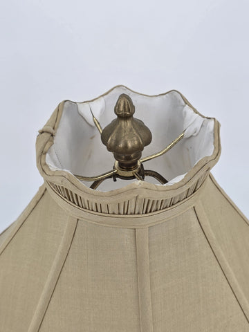 Antique Bronze Table Lamp with Palm Tree & Monkey, Beige Silk & Pleated Shade,