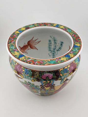 Antique Handpainted Chinoisserie Fishbowl Ceramic Chinese Pot W Geisha Figures.