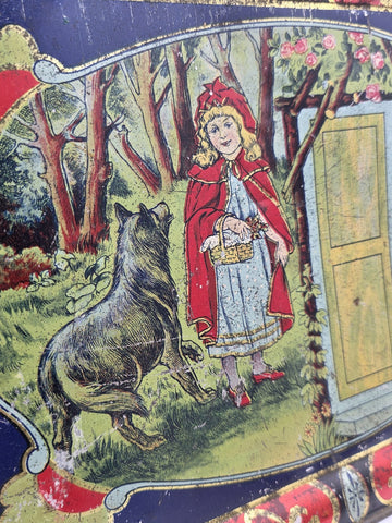 Rare Antique 1900's Collectible Tin German Red Riding Hood Serving Tray. 13 In
