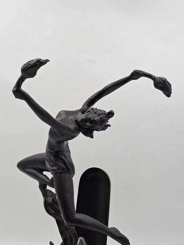 ANTIQUE ART DECO BRONZE STATUE SCULPTURE LADY FLAME LEAPER FERDINAND PRIESS LAMP