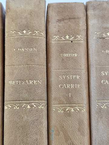 Set Of 4 Vintage Swedish Leather Bound Literature Dreiser Sister Carrie Books