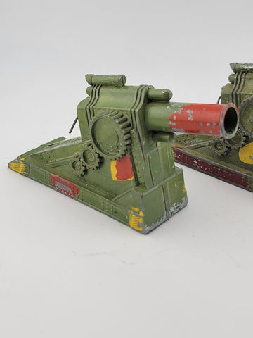 Antique Set Of 2 Manoil Barclay Metal Cannon Artillery Spring Firing Action. 5".