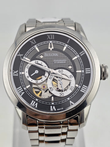 Bulova BVA 21-Jewels Skeleton Dial Men's Watch 96A119 Stainless Steel. Working.