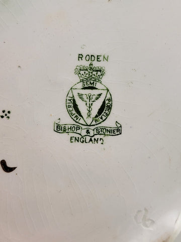 RARE BISHOP & STONIER ENGLAND RODEN GREEN COVERED TUREEN & LID 24K GOLD TRIM
