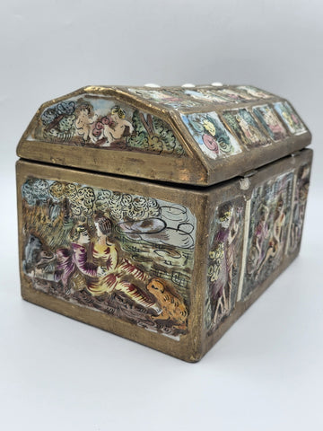 Rare Antique 19th C Large Capodimonte Gilded Porcelain Jewlery Box hand painted.