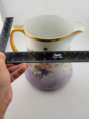 Antique MZ Austria Porcelain Pitcher W Hand Painted  grapes. Monogrammed. 1929