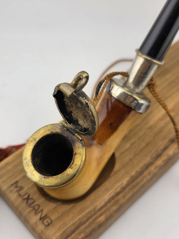 Rare Antique 19th C Meerschaum & Silver Tone Smoking Pipe W Long Stem.