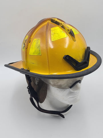 MSA Cairns 1044 2015 Yellow Firefighter Helmet Front Visor. Seen Fire Action.