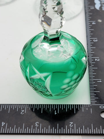 Set Of 4 Lausitzer Bohemian Crystal Green Cut Glass Etched. No Chips Or Cracks