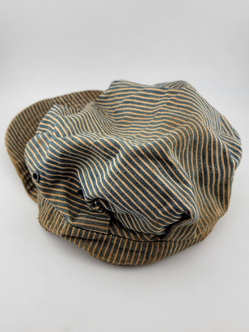 Rare Antique Original Collectible Striped Railroad Engineer Hat Cap Workwear.