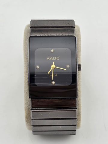 Vintage Rado Diastar Diamond Ladies Quartz Analog Watch Square Black Japan Works