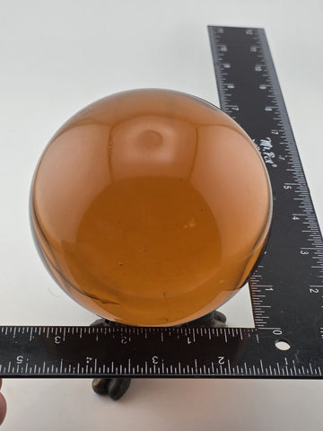 Vintage Amber Glass Crystal Ball Sphere w/ Brass Cherub Putti Base 4” Inch Dia.