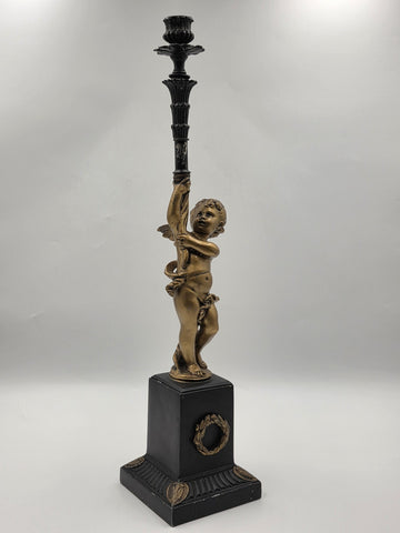 Rare Antique Brass Gilt Cherub Figural Candlestick Empire Revival 23 in Tall.
