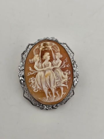 ANTIQUE SUITE OF EXQUISITE ITALIAN CAMEO "THE THREE GRACES" STERLING SILVER.