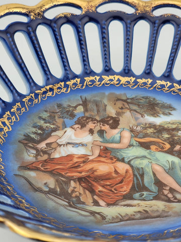 Antique Porcelain Cobalt Blue Lace Serving Plate/Bowl, made in Germany.  8.5 in.