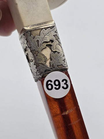 Antique Meerschaum Tobacco Pipe Sterling Silver Mount Cognac Amber Stem c.1890