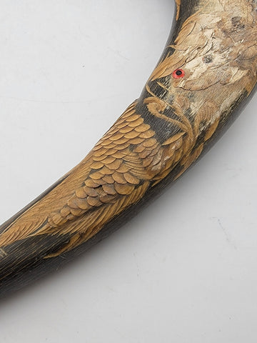 19th Cent. Antique Handcarved Asian Buffalo horn with dragon and Tiger Carvings.