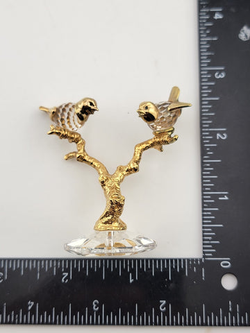 Vintage Swarovski Style Crystal Trimlite & Gold P Love Birds On Tree Figurine.