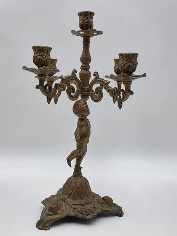 Rare Antique Rococo Cherub Putto 5 Light Candelabra Figural Ornate Candle Holder