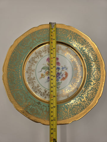Set Of 6 Vintage Le mieux China 24K Gold Trim Mint Green Floral Cabinet Plates