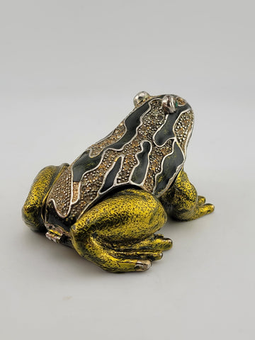 Black & Green Enamel Frog Trinket Box - Jeweled Gold Tone w/ Magnetic Closure