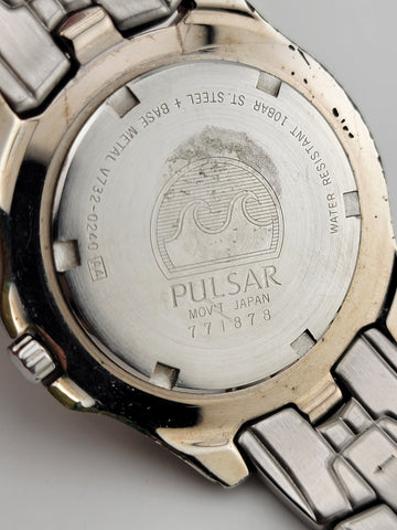 PULSAR Men's Silver Tone Stainless Steel White Dial Quartz WATCH V372-0240 Works