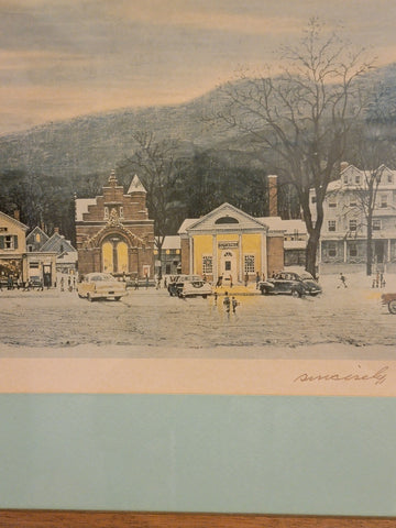 Rare Hand Signed Norman Rockwell "Stockbridge, Main Street At Christmas" 1967.