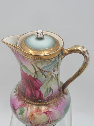 Antique 19th C C.S. Prussia Handpainted Demitasse Set 6 Cups Saucers Coffee Pot