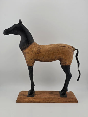 Vintage, Hand Carved Wood & Metal, Folk Art, Horse Sculpture