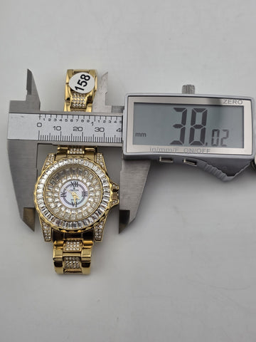 Croton Gold Tone Crystal Baguette Bezel Watch Mother of Pearl Dial Quartz. Works