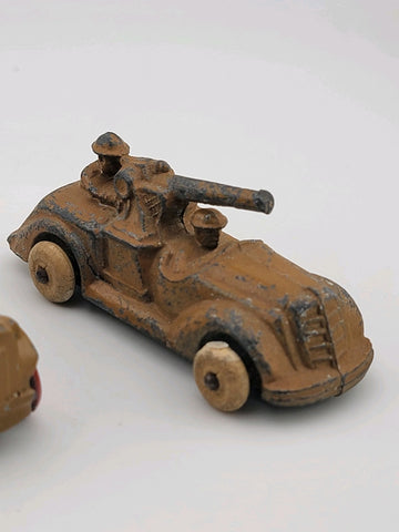 Rare Set Of 3 Antique 1930's Barclay Manoil Armored Cars & Anti-Tank Gun Cars.