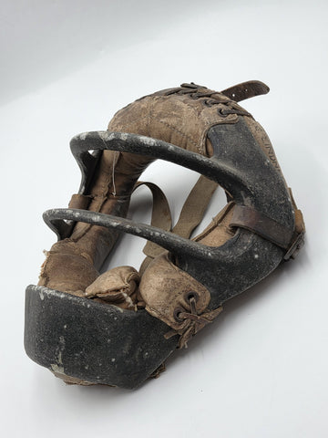 Rare Antique C 1920's Cast Iron & Leather Baseball Catcher Umpire Face Mask