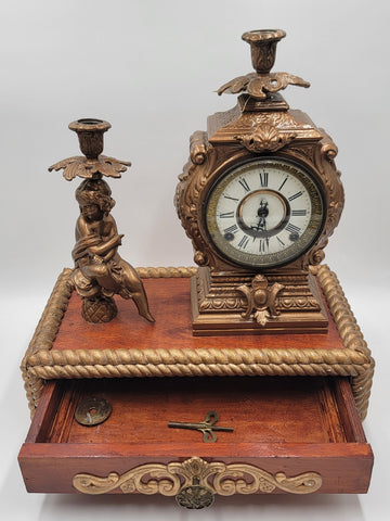 Antique 19th c. F Kroeber Clock Co New York Figural Mantle Clock W Drawer. Works