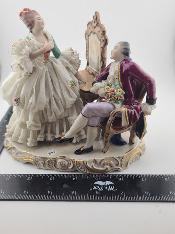 Irish Dresden Aristocratic Couple Porcelain Lace Doll Figurine Made In Germany