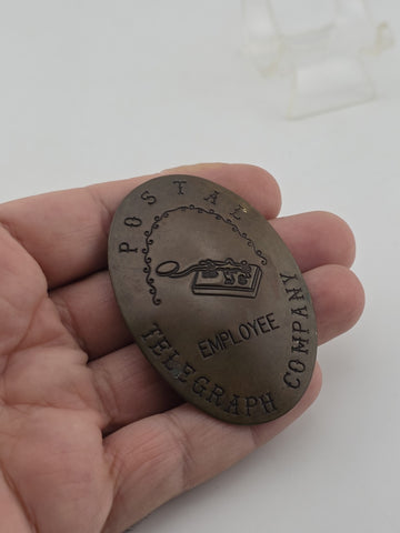 Rare Original Antique Postal Telegraph Co Employee Bronze Badge c1900 Morse Key