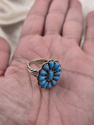 Vintage American West Sterling Silver Sleeping Beauty Turquoise Cluster Ring S10