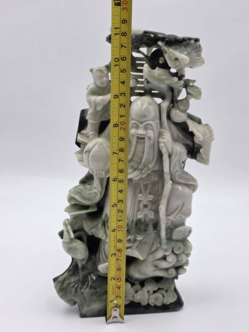 Chinese Hand Carved Natural Jadeite Jade Shou Xing Longevity Immortal Statue 12"