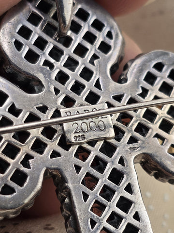 Vintage 8.45ctw Gemstone Cross Pendant 925 Sterling Silver Citrine Garnet Brooch