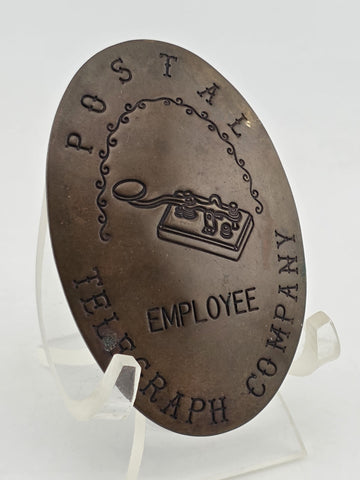 Rare Original Antique Postal Telegraph Co Employee Bronze Badge c1900 Morse Key