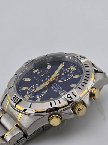 Citizen GN-4-S Chronograph 100M Two-Tone Blue Dial Quartz Men’s Watch. Working
