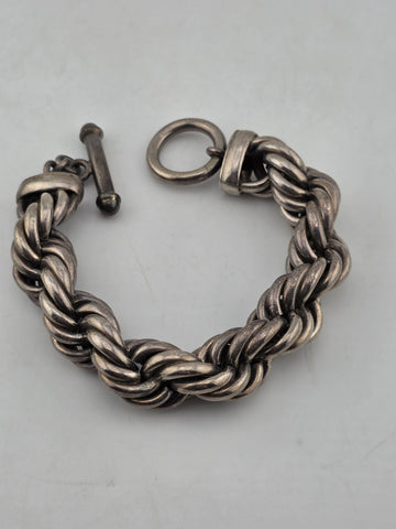 Antique Heavy 121g Sterling Silver 925 Chunky Rope Link Bracelet Toggle Clasp.