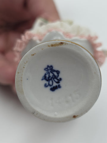 Vintage Dresden Style Porcelain Lace Ballerina Dancer Figurines Pair German 4"