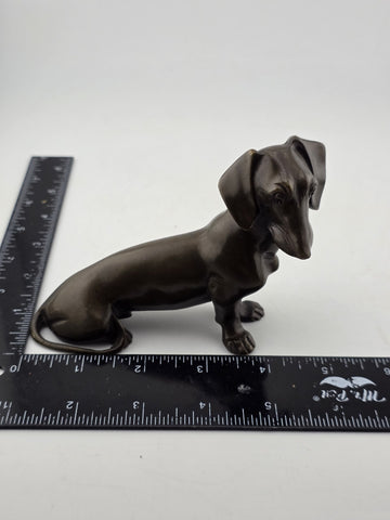Antique Miniature Bronze Dachshund Sculpture Vintage Dog Figurine Paper Weight
