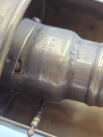 1920 Art Deco Brass Barrel Desk Lamp on Portoro Marble Base Dual Brass Inkwells