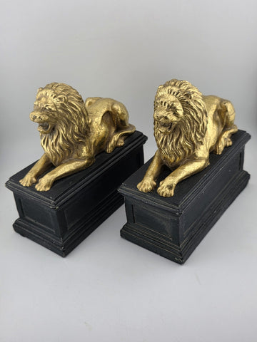 Rare Vintage Pair of Hollywood Regency Style Gold Gilt Lion Bookends. C1950's.